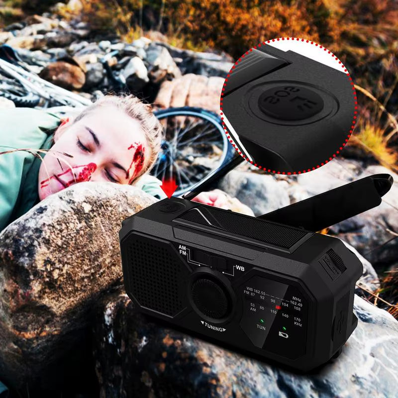Wind up Radio USB Rechargeable Solar Powered Radio Mobile Charging FM Radio LED Flashlight Camping Hand-Cranked Lighting Radio