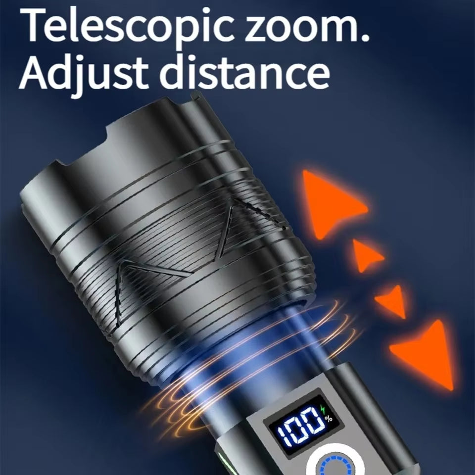 99000000000 Lumens LED Headlight Headlamp Power Lantern Flashlight 10000 Meters USB Rechargeable Headlight with Smart Display