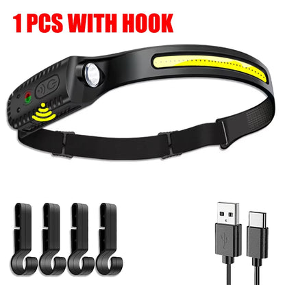 1-5PCS LED Indication Headlamp Rechargeable Head Flashlight 1200Mah Built in Battery Outdoor Camping Fishing Headlight Lantern