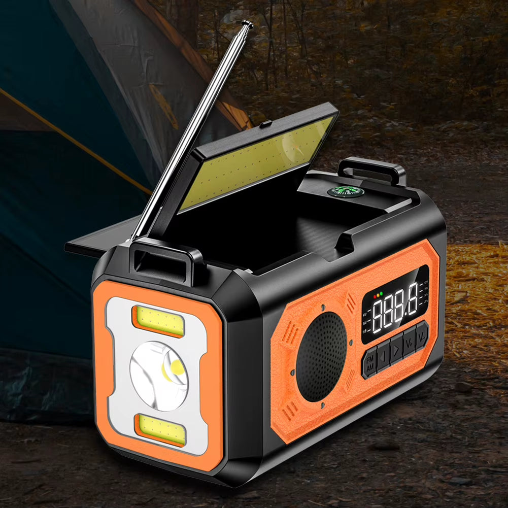 12000Mah Weather Alert Radio with 2 Solar Panels Solar Hand Crank Multifunction Radio Flashlight Power Bank for Outdoor Survival
