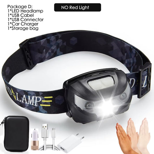 Powerfull LED Headlamp Rechargeable Body Motion Sensor Headlight Camping Flashlight Head Light Torch Lamp with USB