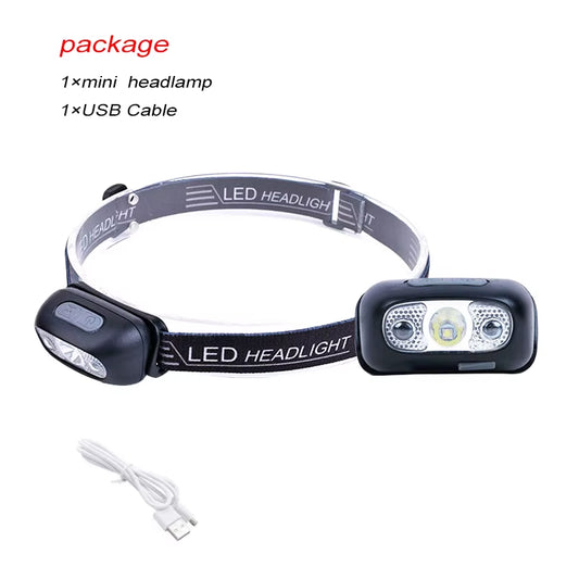 LED Head Light Sensor Headlight USB Rechargeable Head Torch Light Front Led Head Flashlight Super Bright Waterproof Headlamp