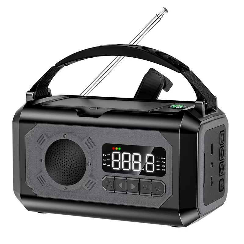12000Mah Weather Alert Radio with 2 Solar Panels Solar Hand Crank Multifunction Radio Flashlight Power Bank for Outdoor Survival