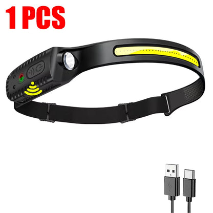 1-5PCS LED Indication Headlamp Rechargeable Head Flashlight 1200Mah Built in Battery Outdoor Camping Fishing Headlight Lantern
