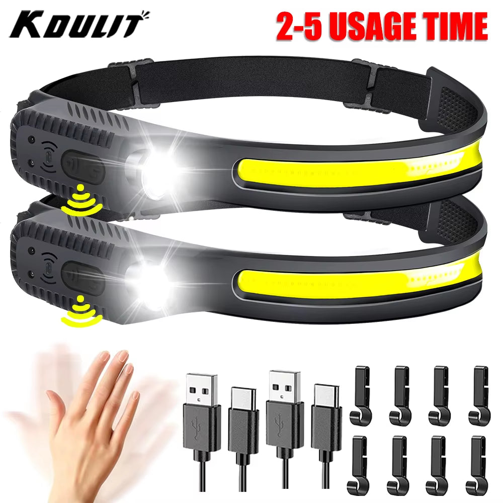 1-5PCS LED Indication Headlamp Rechargeable Head Flashlight 1200Mah Built in Battery Outdoor Camping Fishing Headlight Lantern
