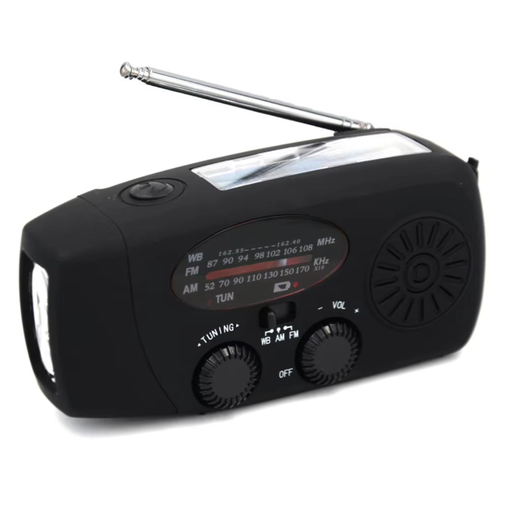 12000Mah Weather Alert Radio with 2 Solar Panels Solar Hand Crank Multifunction Radio Flashlight Power Bank for Outdoor Survival