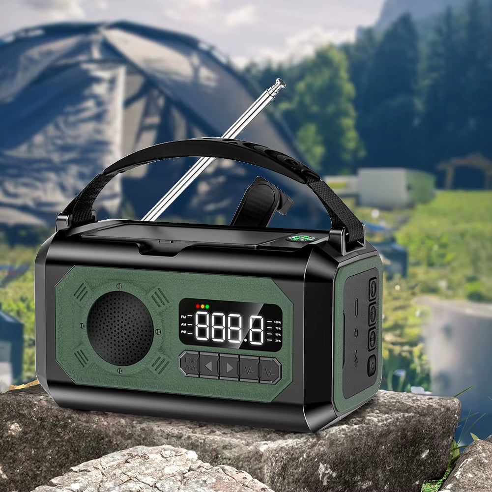 12000Mah Weather Alert Radio with 2 Solar Panels Solar Hand Crank Multifunction Radio Flashlight Power Bank for Outdoor Survival