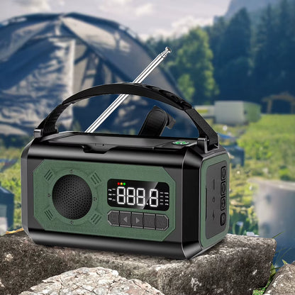 12000Mah Weather Alert Radio with 2 Solar Panels Solar Hand Crank Multifunction Radio Flashlight Power Bank for Outdoor Survival