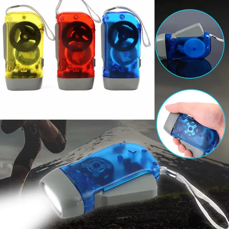 3 Colors Hand Pressing Dynamo Crank Power Wind up Flashlight Mini Self Generating Torch LED Camping Lamp Light for Outdoor Home