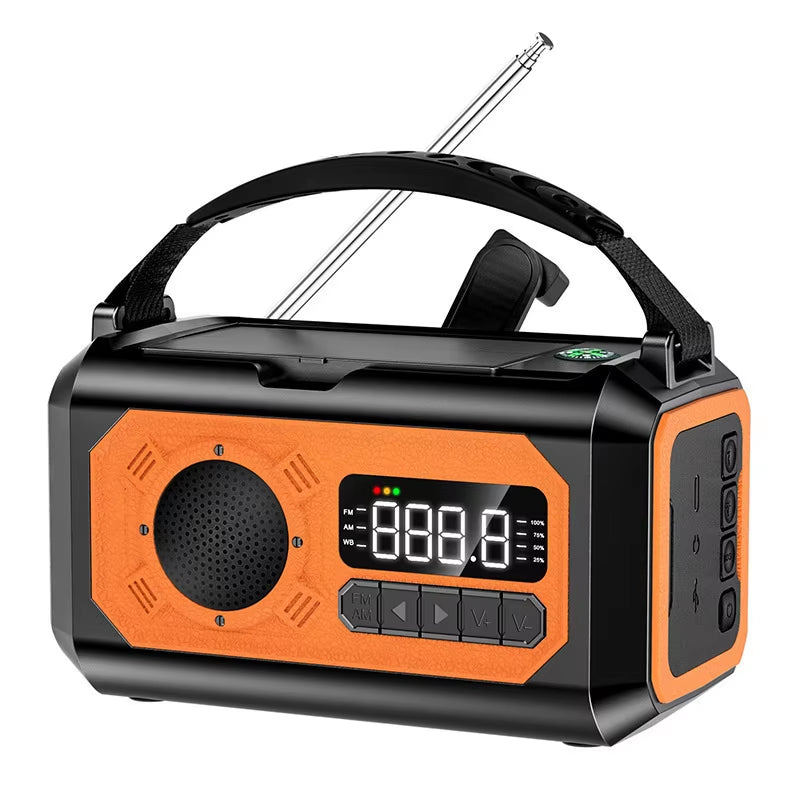 12000Mah Weather Alert Radio with 2 Solar Panels Solar Hand Crank Multifunction Radio Flashlight Power Bank for Outdoor Survival