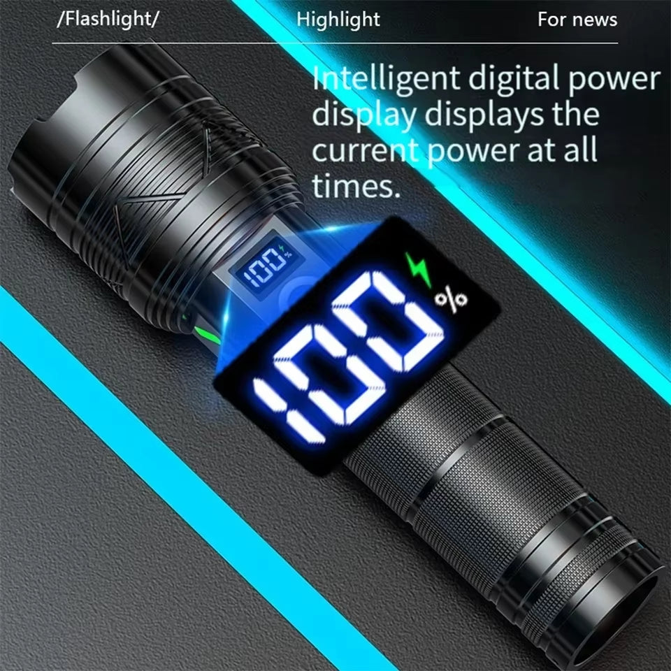 99000000000 Lumens LED Headlight Headlamp Power Lantern Flashlight 10000 Meters USB Rechargeable Headlight with Smart Display