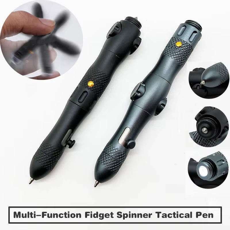 Multi-Function Spinner Self Defense Tactical Pen Flashlight Emergency Glass Breaker Outdoor Survival EDC Tools Drop Ship
