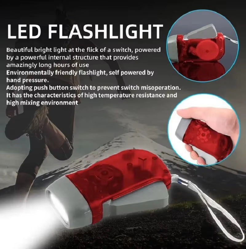 3 Colors Hand Pressing Dynamo Crank Power Wind up Flashlight Mini Self Generating Torch LED Camping Lamp Light for Outdoor Home