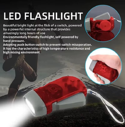 3 Colors Hand Pressing Dynamo Crank Power Wind up Flashlight Mini Self Generating Torch LED Camping Lamp Light for Outdoor Home
