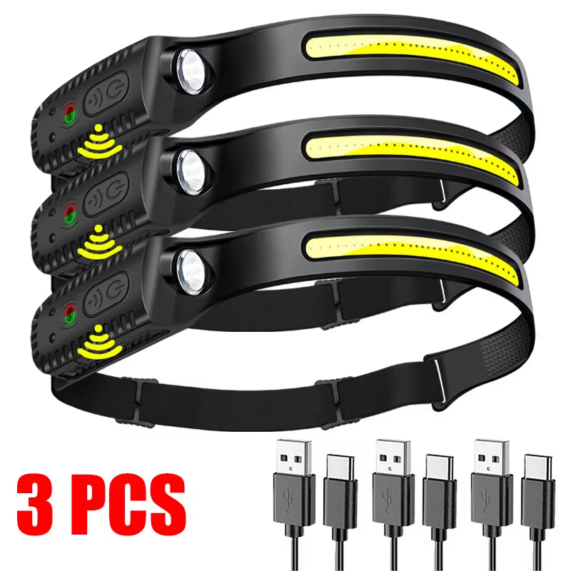1-5PCS LED Indication Headlamp Rechargeable Head Flashlight 1200Mah Built in Battery Outdoor Camping Fishing Headlight Lantern