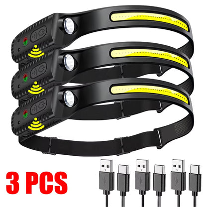 1-5PCS LED Indication Headlamp Rechargeable Head Flashlight 1200Mah Built in Battery Outdoor Camping Fishing Headlight Lantern