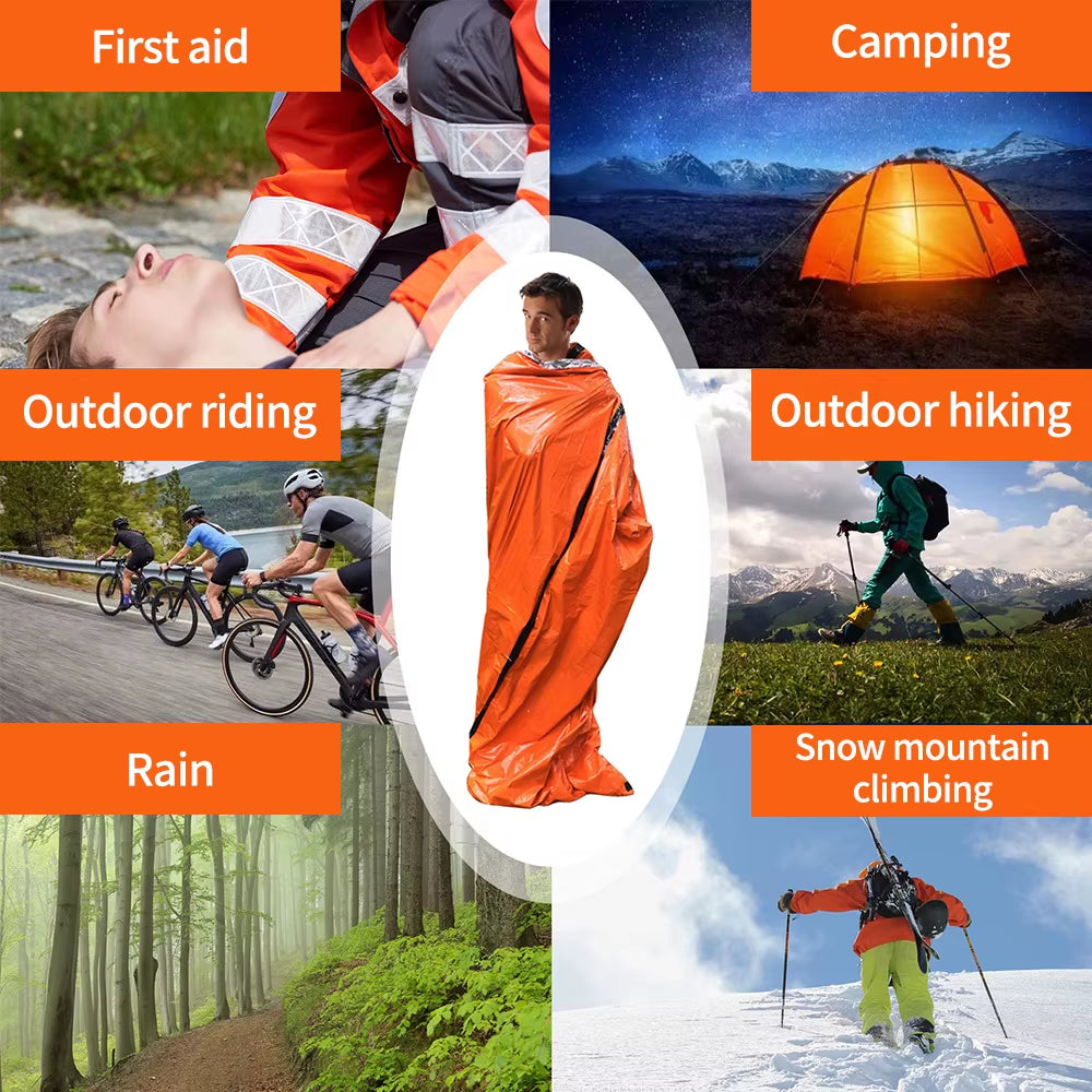 Portable Waterproof Emergency Survival Sleeping Bag Outdoor Camping Gear Thermal Sack First Aid Rescue Mylar Insulate Blanket