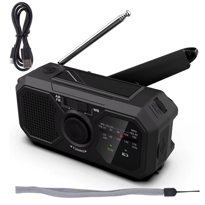 Wind up Radio USB Rechargeable Solar Powered Radio Mobile Charging FM Radio LED Flashlight Camping Hand-Cranked Lighting Radio