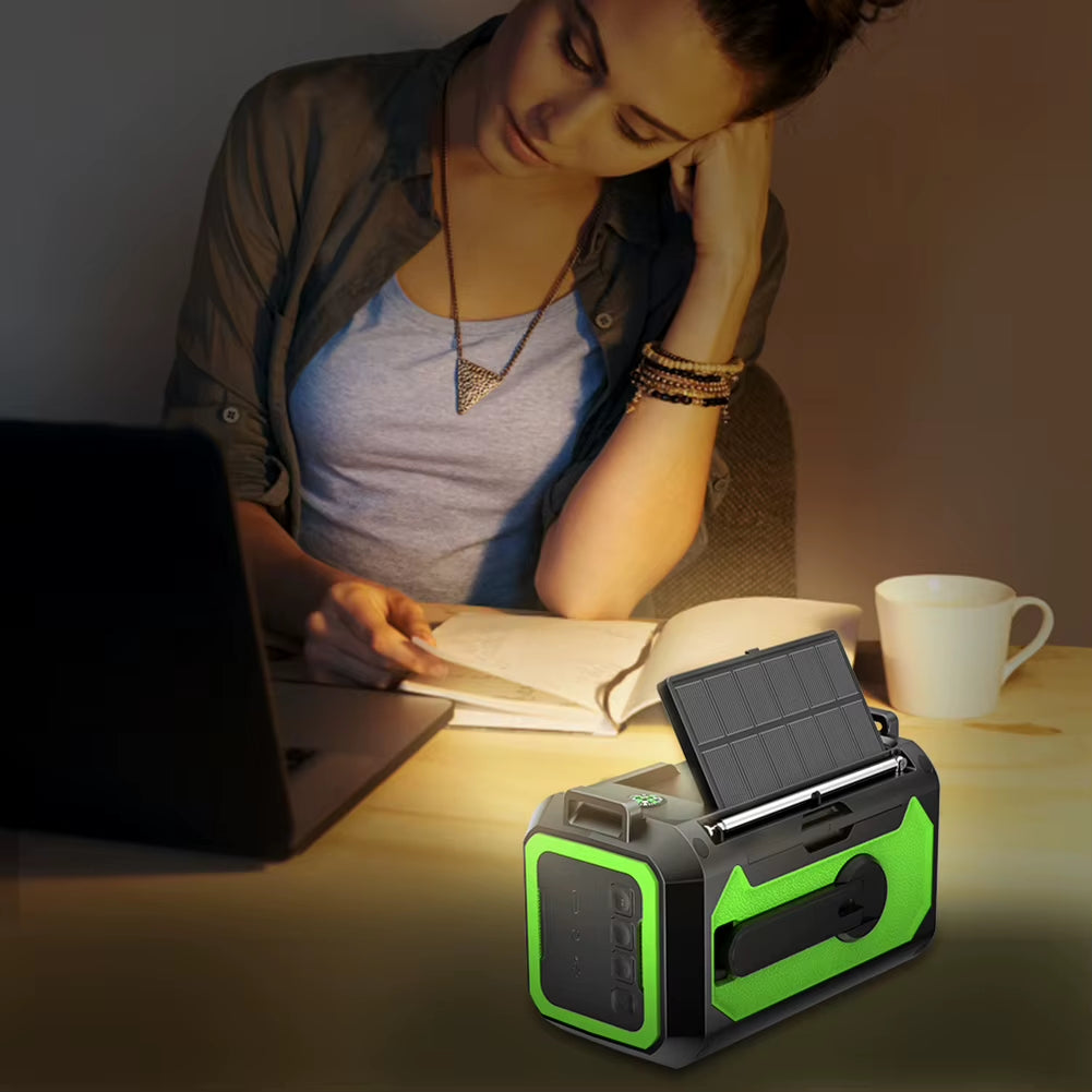 12000Mah Weather Alert Radio with 2 Solar Panels Solar Hand Crank Multifunction Radio Flashlight Power Bank for Outdoor Survival