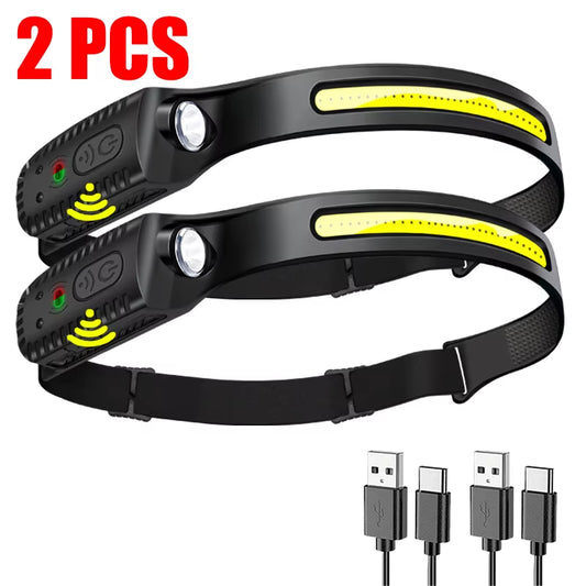 1-5PCS LED Indication Headlamp Rechargeable Head Flashlight 1200Mah Built in Battery Outdoor Camping Fishing Headlight Lantern
